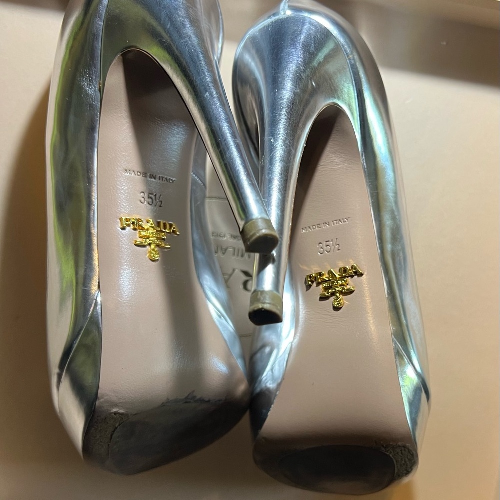 Prada Calzature Donna Size 35.5 Stiletto Heels Argento/Silver - Picture 8 of 13
